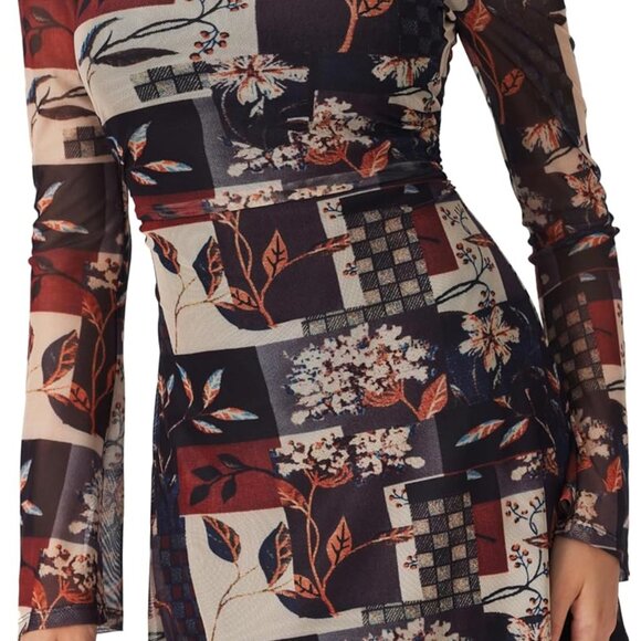 Women's Floral Mesh Mini Dress X-Large Bell Sleeves Casual Party Going Out - Picture 4 of 7